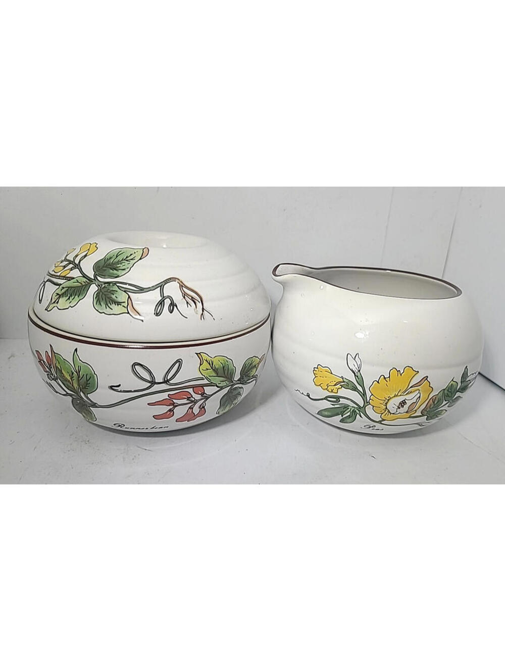 Country Garden Sugar Bowl With Lid And Creamer Made In Korea, Floral, Vintage